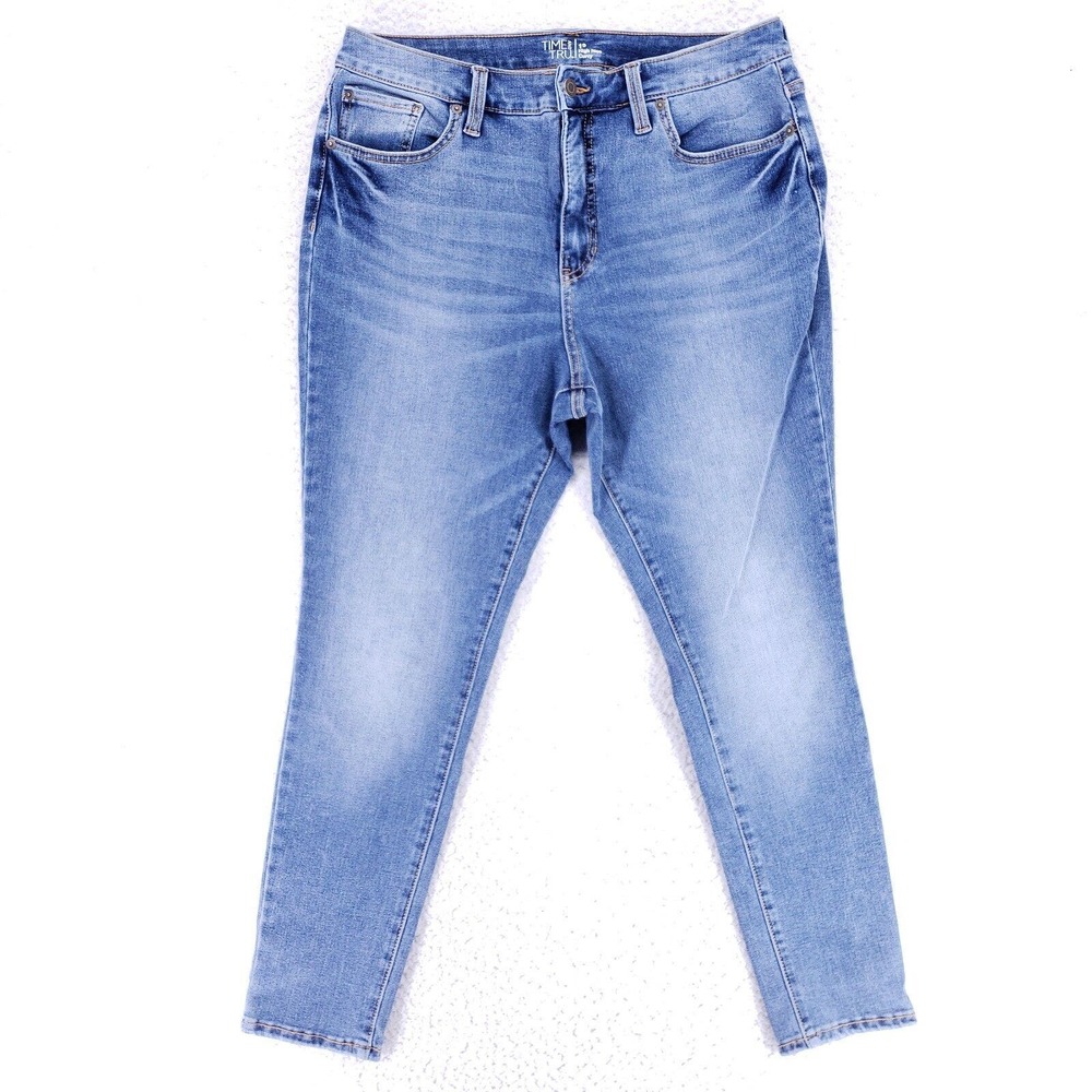 Time and Tru Jeans Denim Cotton Womens SZ 12 Blue Straight Stretch VTG High Rise